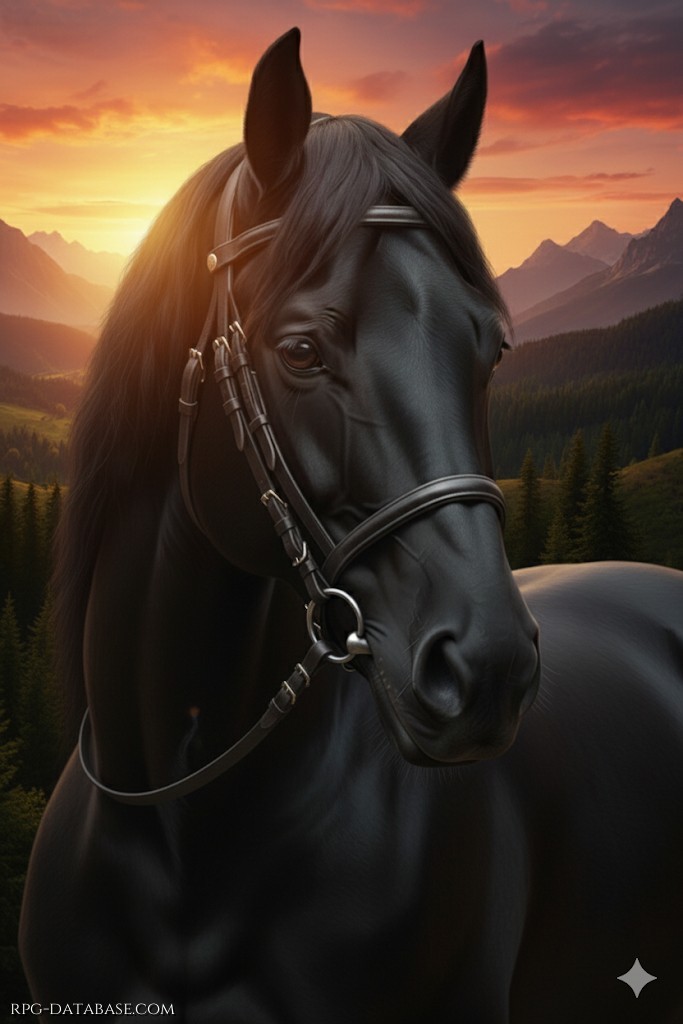 Astor è un cavallo nero dal portamento maestoso e fiero. Ha un manto lucido, profondo e compatto, che riflette la luce del sole con bagliori setosi. La sua criniera, folta e leggermente ondulata, scivola lungo il collo muscoloso conferendogli un’aria nobile e indomita. Gli occhi, grandi e scuri, tradiscono un’intelligenza vigile e un carattere forte, ma leale.  Le zampe sono robuste e slanciate, con tendini ben definiti che rivelano la sua potenza e agilità: un cavallo nato per correre libero ma anche per sostenere il proprio cavaliere nei momenti più ardui. Quando si muove, Astor sembra danzare: i suoi movimenti sono eleganti, armoniosi e al tempo stesso carichi di energia.