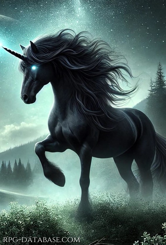 Bellissimo unicorno dal manto nero come la notte
