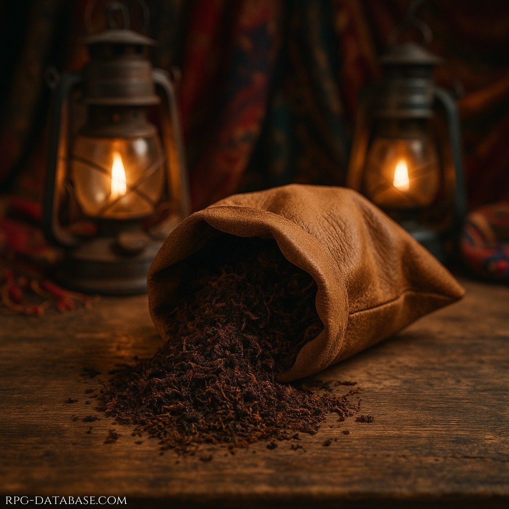 Miscela di tabacco scuro ed erbe, bruciata in bracieri. La vittima cade in preda a confusione. Alterazione di Status: Nebbia Mentale