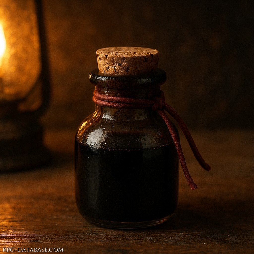 Sostanza densa e nera, conservata in piccole ampolle. Aumenta la resistenza al dolore e cura le ferite superficiali.