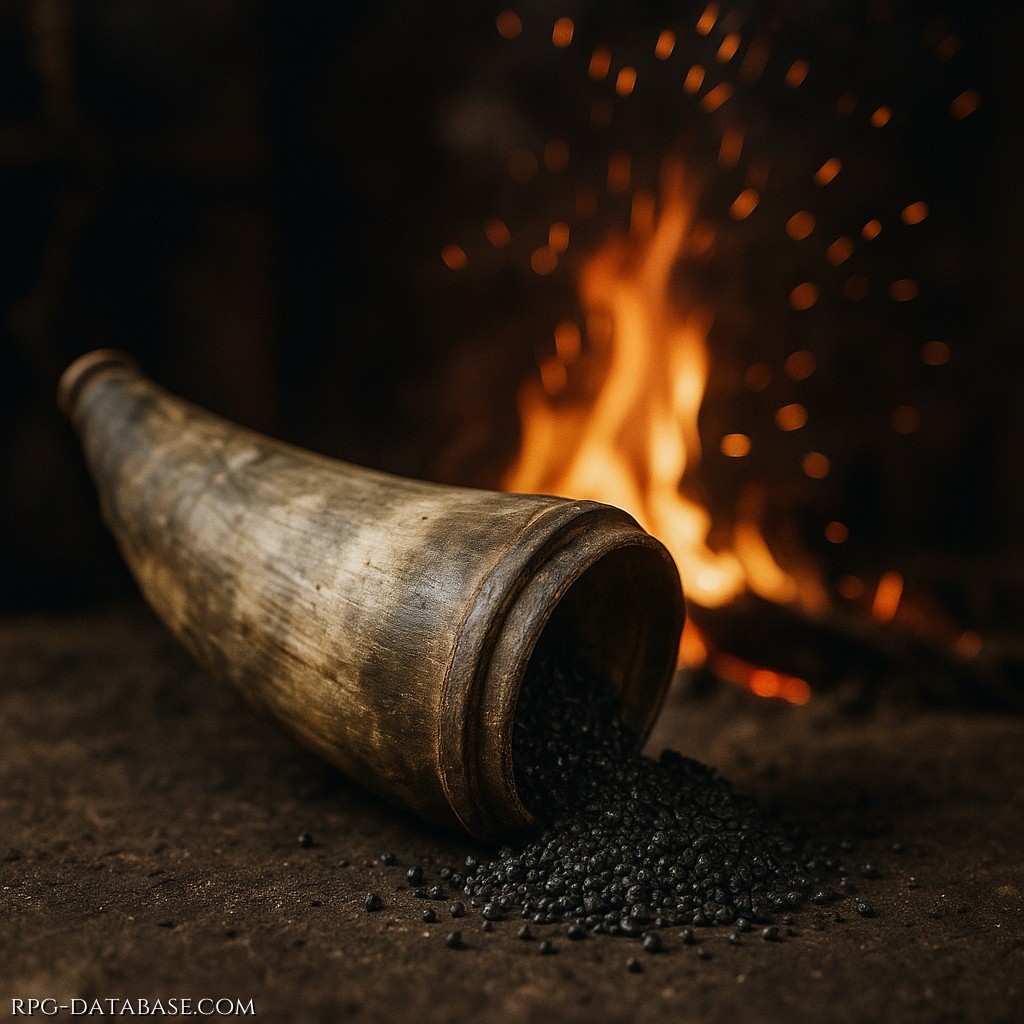 Granuli scuri che gettati in aria esplodono in bagliori accecanti e gettati nel fuoco producono scoppi assordanti..