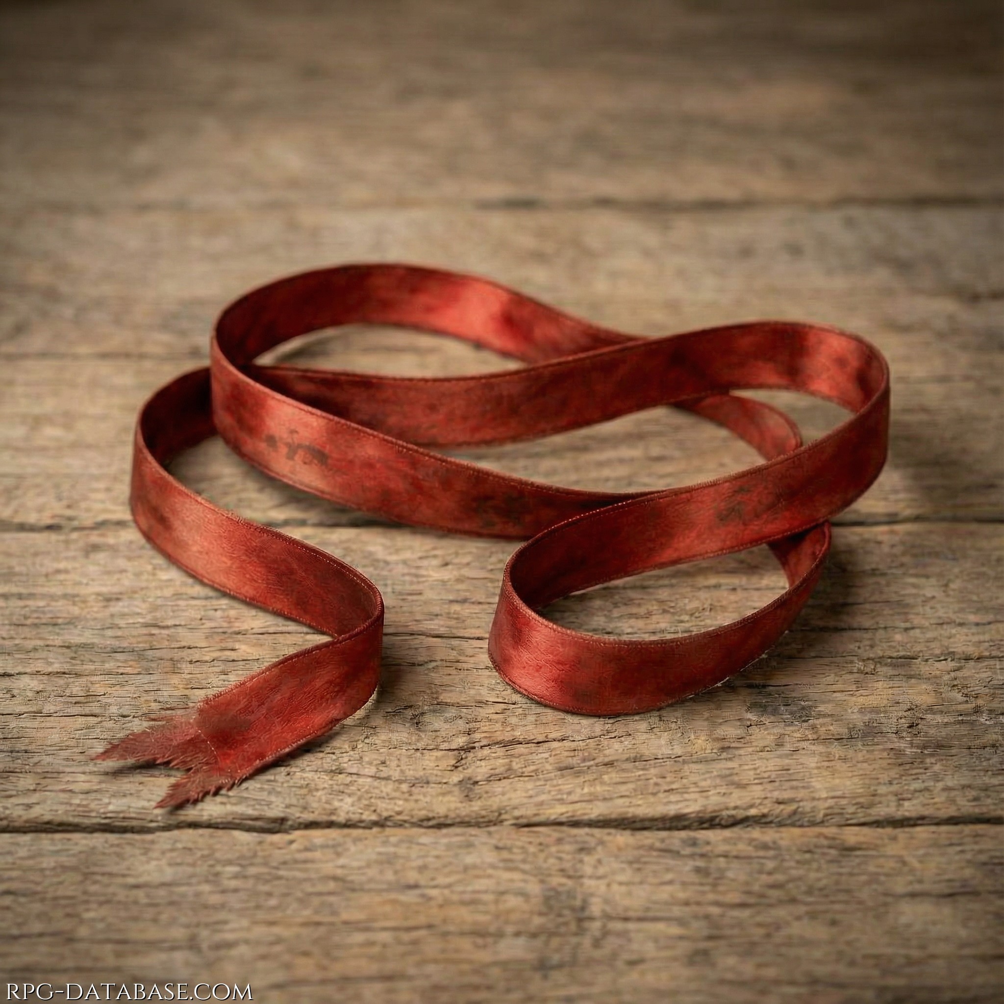 Un nastro di raso rosso lievemente consumato dal tempo.