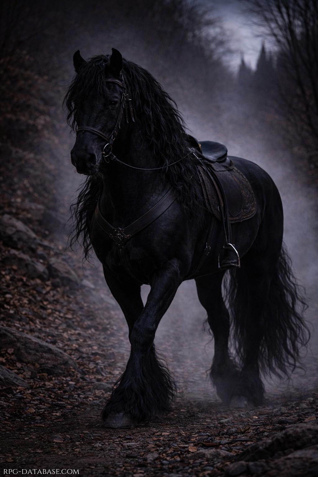 Velkar è uno stallone frisone da guerra, nero come la notte. Elegante e imponente, avanza con passo calmo anche nel caos. Non scalpita, non teme. Il suo sguardo è freddo, consapevole. Non obbedisce: sceglie. E ha scelto Jared.