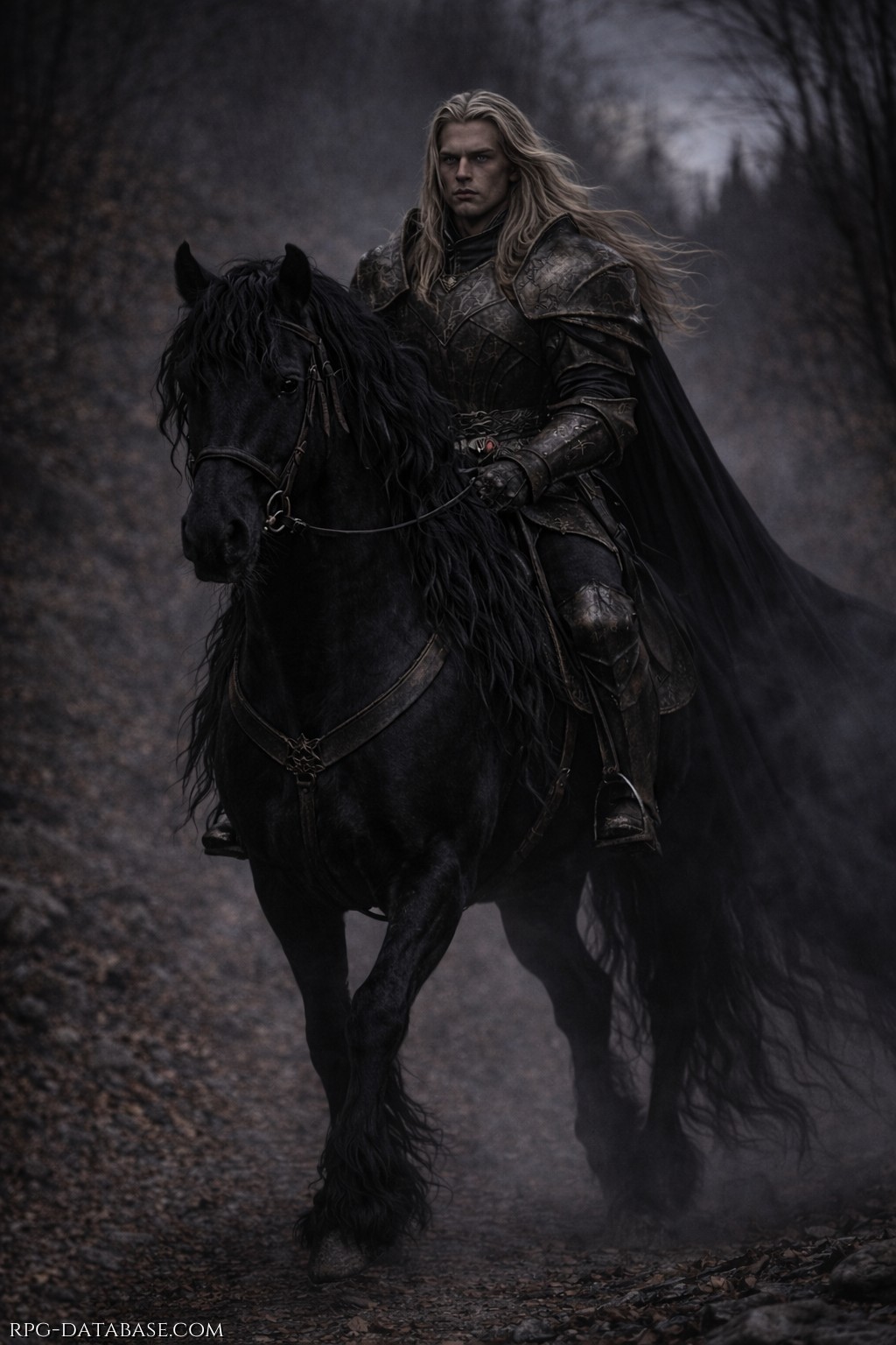 Velkar è uno stallone frisone da guerra, nero come la notte. Elegante e imponente, avanza con passo calmo anche nel caos. Non scalpita, non teme. Il suo sguardo è freddo, consapevole. Non obbedisce ma sceglie ed ha scelto Jared.