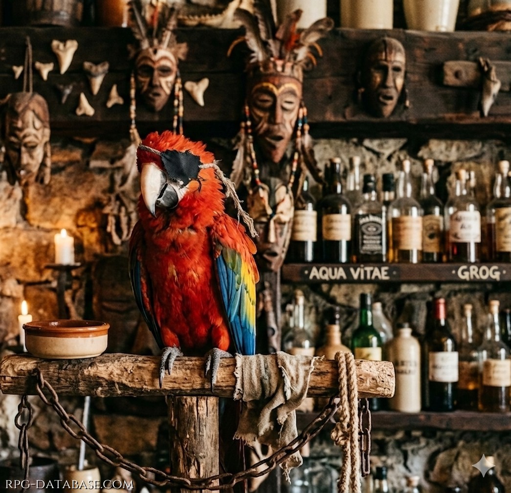 La nuova mascotte della Bettola (il pappagallo di Patrisha). Un po' malandato, con le piumette un po' scombinate e cieco ad un occhio. Ha subito attirato le attenzioni della mezz'elfa. Quando Patrisha gli ha detto che è buffo e lui le ha risposto "BUFFO A CHI?" è stato amore. L'ha portato con sè e gli ha messo una benda sull'occhio cieco.