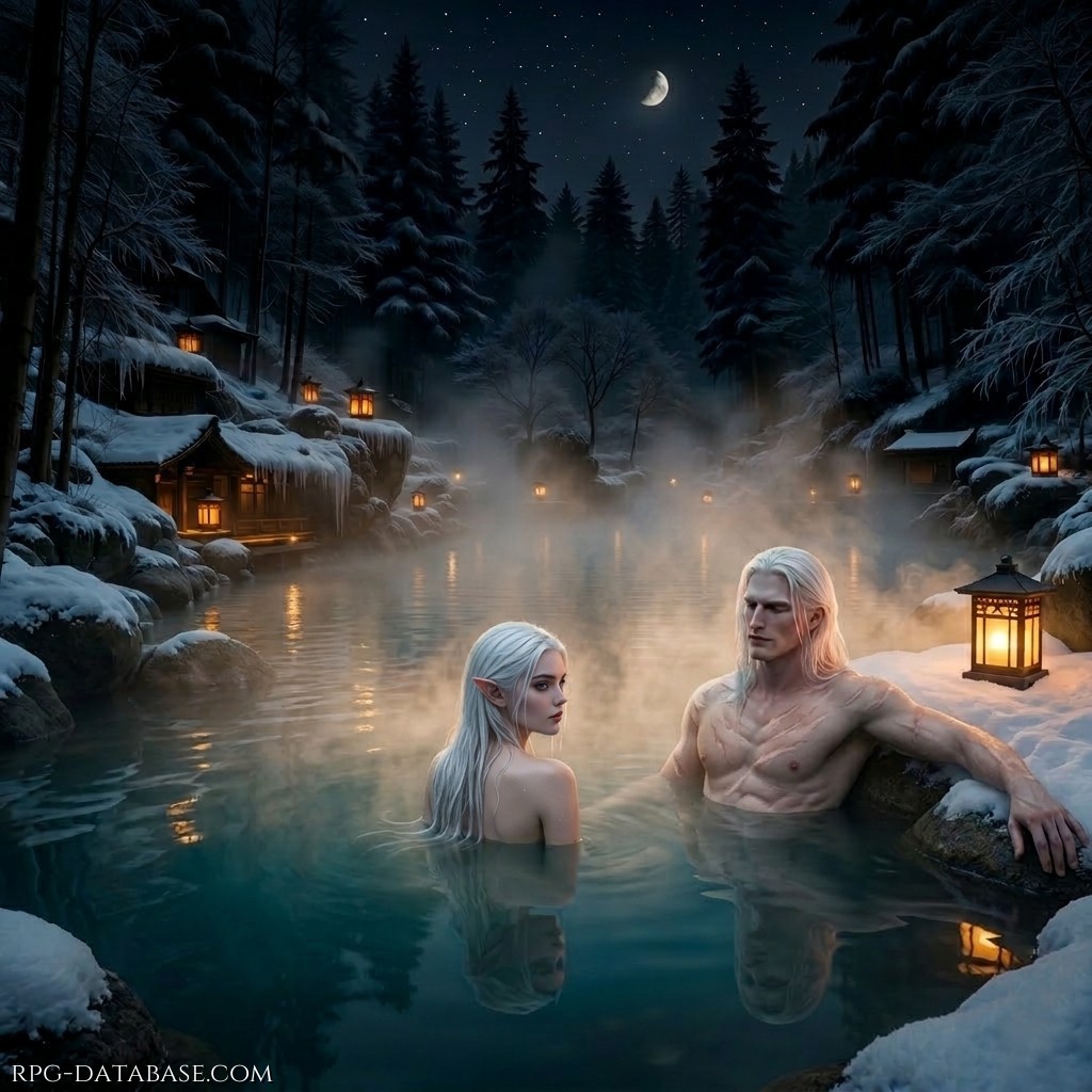 Si sofferma sul viso di lei, l'espressione severa che però indugia per un istante proprio sull'angolo delle sue labbra, ora inarcato in un sorriso più spontaneo, più privo di difese. Resta in silenzio e così facendo le impone il silenzio, invitandola senza richiederlo espressamente a lasciarsi permeare dalla quiete profonda e perfetta di quel luogo.  Lo stormire delle fronde più lontane, il suono degli animali notturni, la danza del fuoco nel braciere poco lontano, e forse, al suo udito elfico, persino il bacio del vento che accarezza la superficie di quelle stesse acque nelle quali i loro corpi sono immersi, abbandonati ad un ristoro raramente concesso, al corpo e allo spirito.