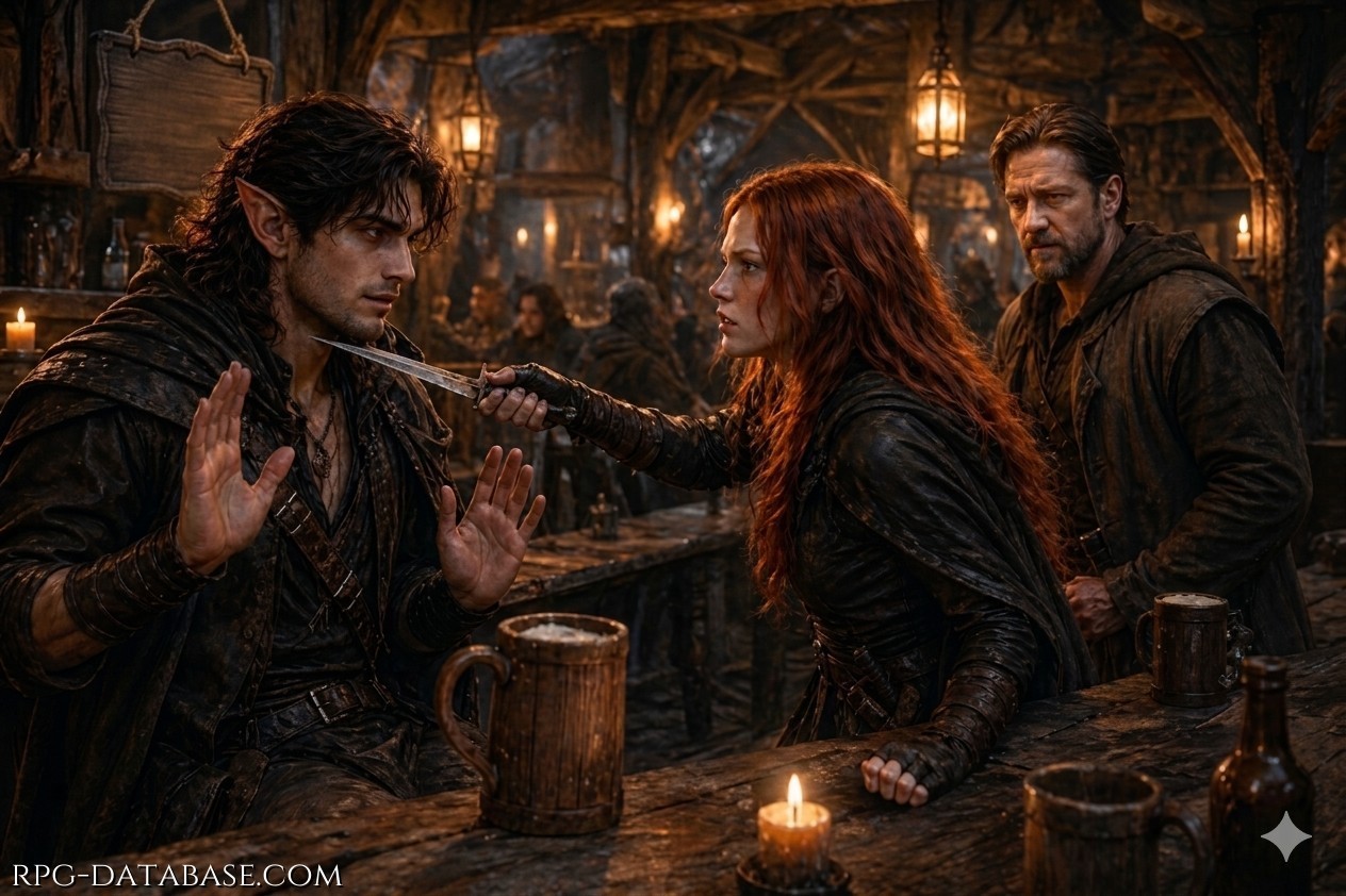 [Tu mi chiami ferita come se fosse una scusa, come se questo bastasse a salvarmi.] Ringhia piano, perché tutta la bettola deve sentire ma nessuno deve capire. [Mi comporto così perché il mondo è una lama. E io ho smesso di offrire la gola.] la lama va a sfiorare la gola di Siam, lo sguardo si ancora nei suoi occhi. Il sorriso che ora torna è una cosa rotta, sbagliata, che spaventa anche i morti. [Prova a toccarmi. Prova a compatirmi ancora una volta e vediamo quanto sono cattiva.]