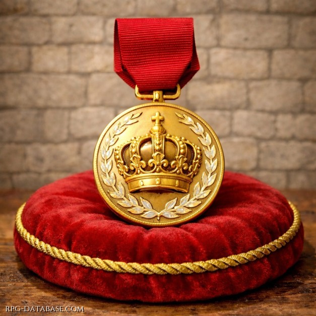 Medaglia al Valore, conferita per aver posto la propria vita in pericolo, scegliendo il dovere sopra ogni timore, a difesa del Popolo di Æthelion e in onore del suo Re.