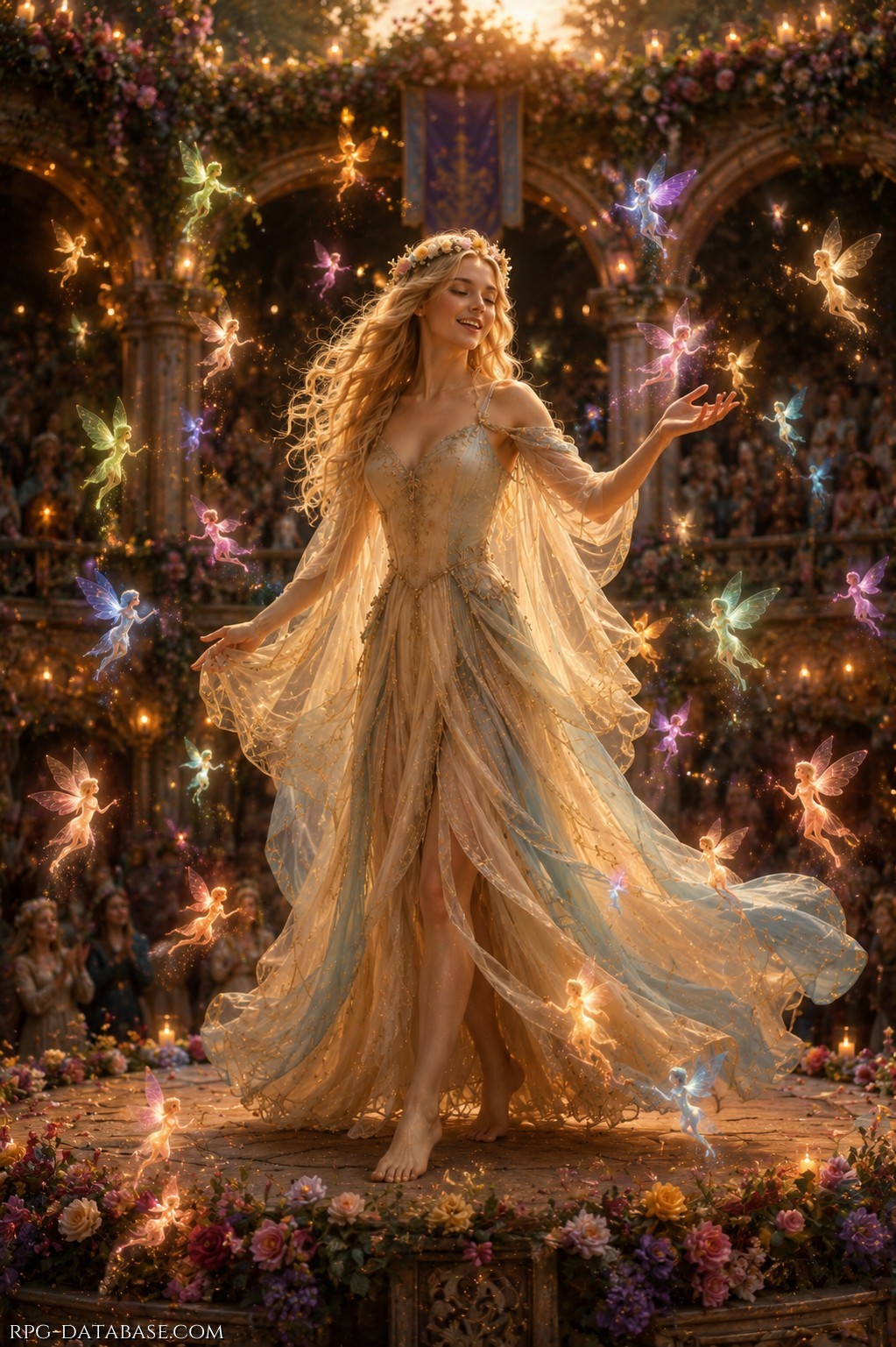 Si sciolgono i ghiacci rinasce la vita si aprono i cieli, bellezza infinita. Riscalda il bel sole risplendon le stelle, i giorni più lunghi, le notti più belle. Di fiori e colori, banchetto per gli occhi, Natura ci dona, a mille, balocchi. Di luce e profumi, di suoni gioiosi, l'aria si colma, meravigliosi! Or, dame e messeri, non state in disparte: cantate, danzate, è tempo per l'arte! Allacciate gli sguardi, intrecciate parole, quando il mondo sorride chi regna è l'Amore!