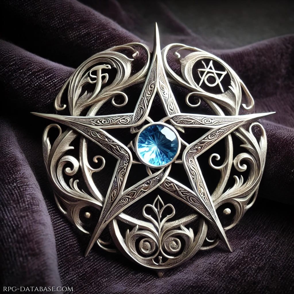 Spilla in argento con decorata con una stella a cinque punte e zaffiro centrale
