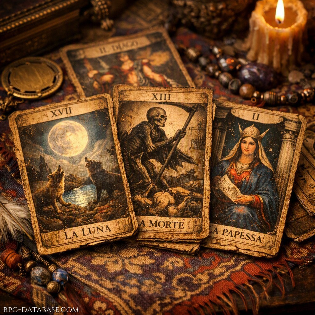 Carte vissute, che portano i segni del tempo, ma sono intrise del potere di acuire l’intuizione e la Vista. Danno vantaggio nelle prove di Chiaroveggenza.