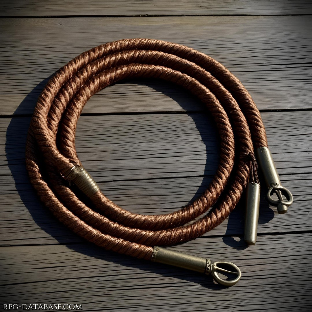 Una corda resistente ma incredibilmente leggera, con una superficie che assorbe la luce invece di rifletterla. Perfetta per arrampicate, trappole o legature furtive.