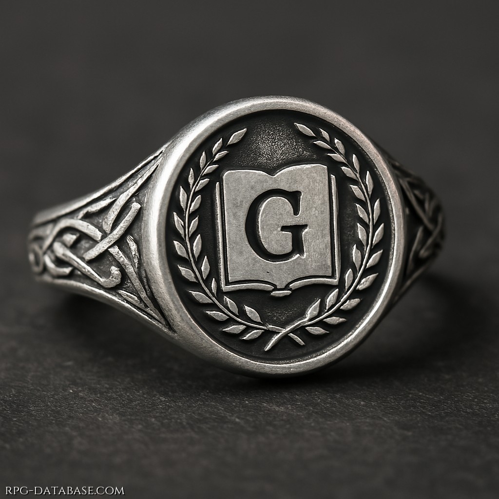 Anello di congrega della guide di Alterego.
Materiale argentato con un effetto leggermente ossidato per risaltare i dettagli.Logo in rilievo sulla parte centrale della fascia, ben definito e prominente.Banda sottile e decorata con incisioni di rami intrecciati, creando un motivo delicato e naturale che scorre lungo i lati.