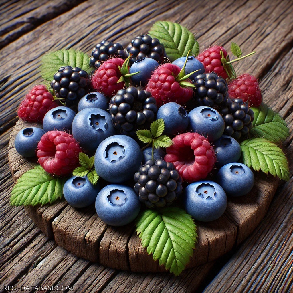 Dotazione base, dolci e succosi frutti di bosco, appena raccolti dai cespugli. Oggetto deperibile.