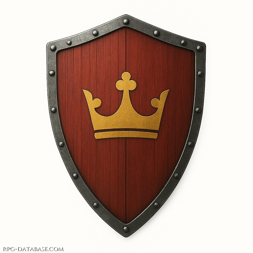 Uno scudo rotondo o a goccia, in legno e metallo, ornato con l’emblema della Corte Reale. Serve a deviare colpi e proteggere i compagni, fondamentale per chi combatte in prima linea.