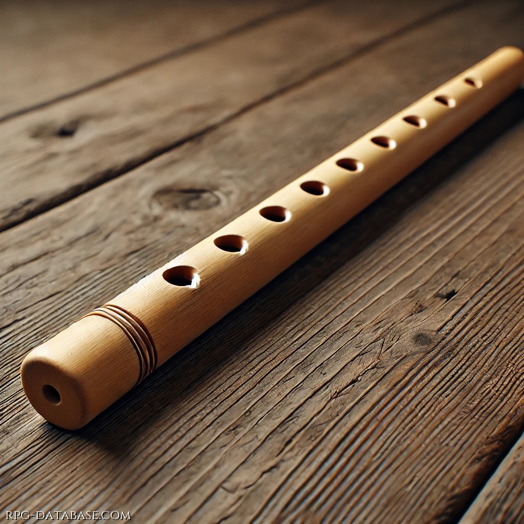 Dotazione base, semplice flauto di legno, intarsiato amatorialmente.
