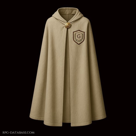 Il mantello presenta un’elegante tonalità bianco sporco tendente al marrone chiaro, quasi color avorio caldo. Sul lato destro del petto, è applicato un motivo a forma di scudo: piccolo, discreto ma distintivo. Lo scudo ospita un simbolo composto da un libro aperto e una corona d’alloro. richiamando valori come la conoscenza, la guida e l’onore.