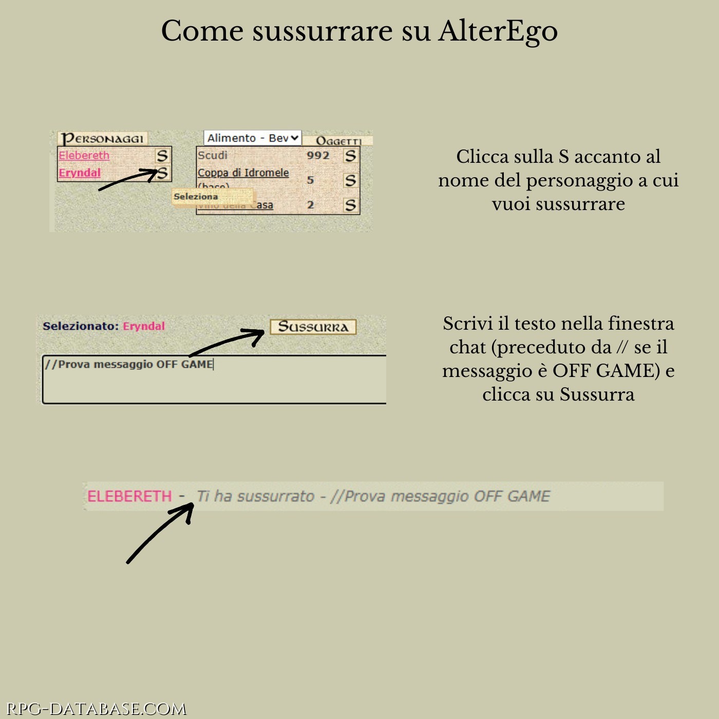 Un'immagine che mostra come utilizzare i sussurri all'interno della chat gioco, in modo semplice e diretto