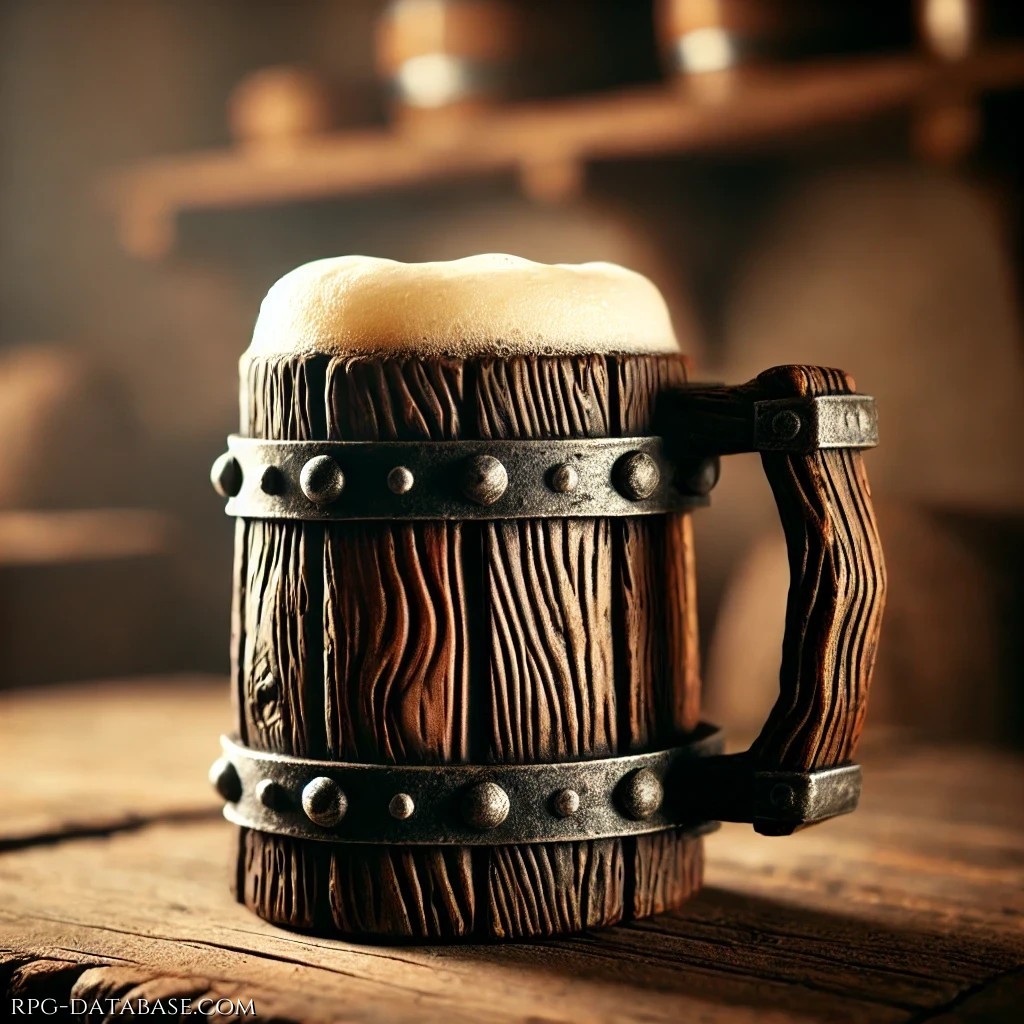 Un bel boccale di birra, bevanda preferita dai cavalieri tutti d'un pezzo. Oggetto essenziale, deperibile.