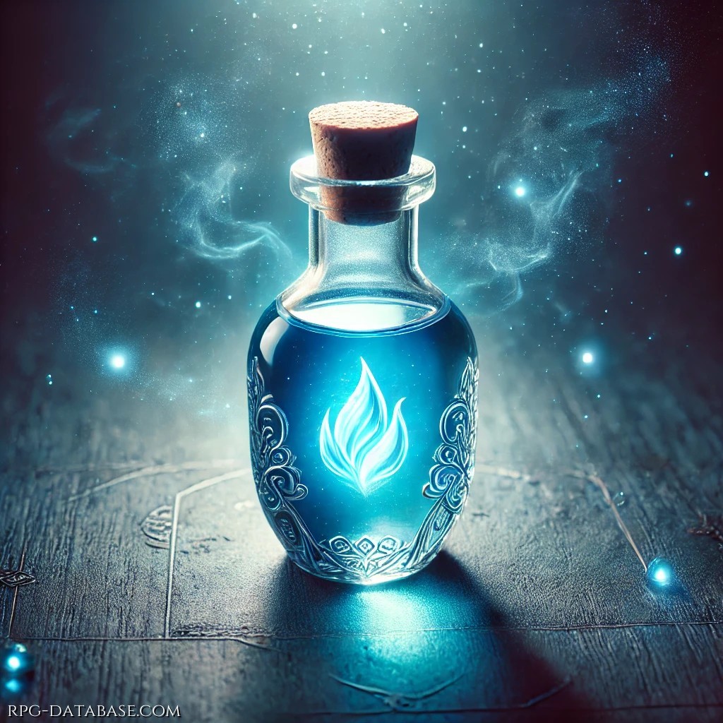 L'estratto di LunaFlora è una fialetta con un liquido blu brillante, che emana un'aura magica. Fornisce una carica di mana.