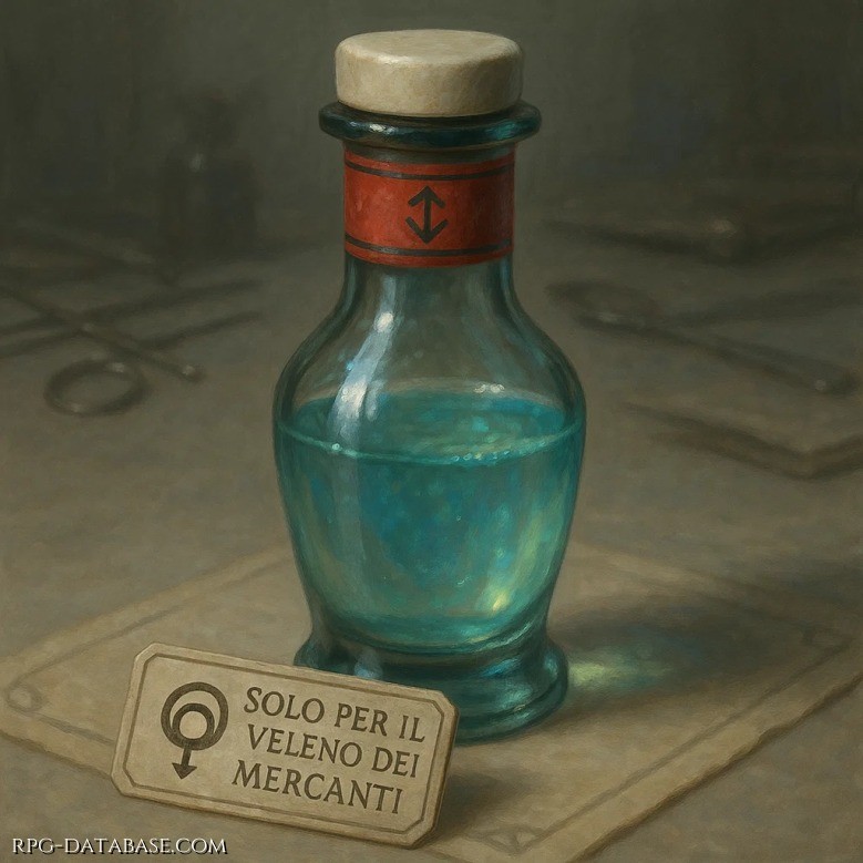 Una piccola ampolla contenente un siero traslucido dal retrogusto amaro, preparato per contrastare solo degli effetti del Veleno dei Mercanti. Il tappo a codice colore consente di identificare l’antidoto corretto.