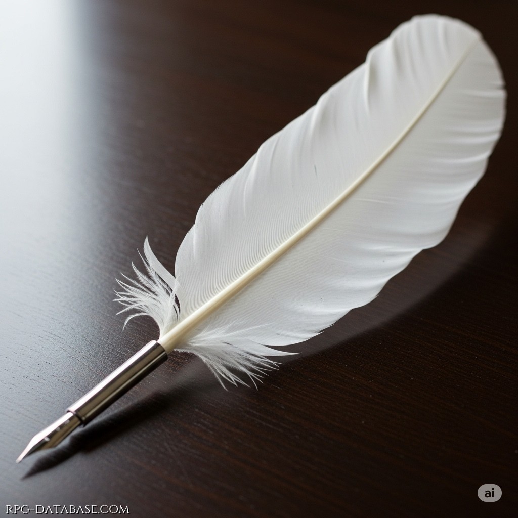 Una penna d'oca dalla punta d'argento, che non si consuma mai. L'inchiostro che produce non sbava e si asciuga istantaneamente. Inoltre, per un'ora al giorno, permette allo scrittore di richiamare alla mente parole e frasi perfette per esprimere un concetto, come se la penna stessa suggerisse la forma migliore.