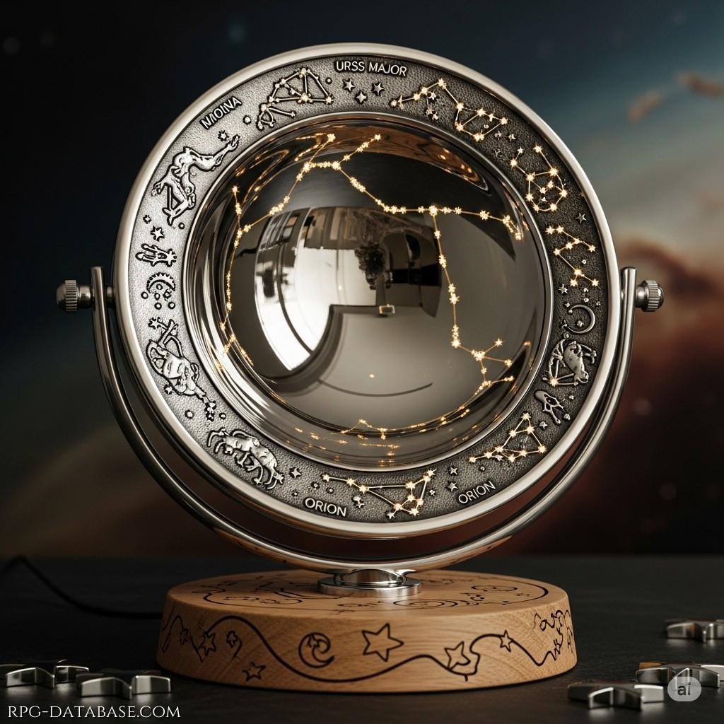 Uno specchietto concavo decorato con costellazioni mutevoli. Permette una visione di pochi secondi nel futuro.