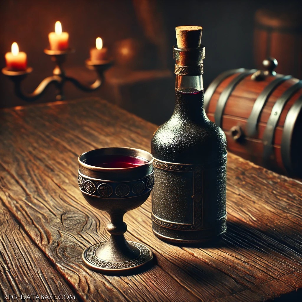Invecchiato nelle cantine delle locande cittadine, è noto per il suo sapore forte e terroso, perfetto per riscaldare gli animi dei viandanti e degli avventurieri dopo una lunga giornata di viaggio o di battaglia. Un sorso di questa bevanda può rallegrare la serata o far scatenare risse.