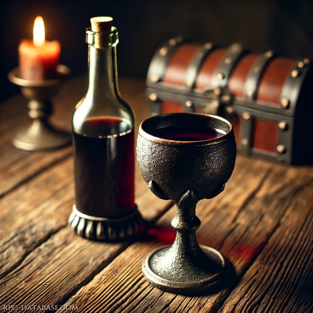 Invecchiato nelle cantine delle locande cittadine, è noto per il suo sapore forte e terroso, perfetto per riscaldare gli animi dei viandanti e degli avventurieri dopo una lunga giornata di viaggio o di battaglia. Un sorso di questa bevanda può rallegrare la serata o far scatenare risse.